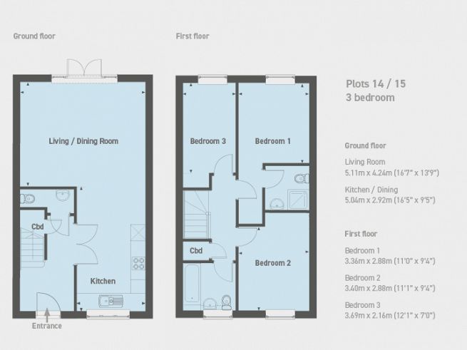 Floor plan 3 bedroom house, plot 14 & 15 - artist's impression subject to change